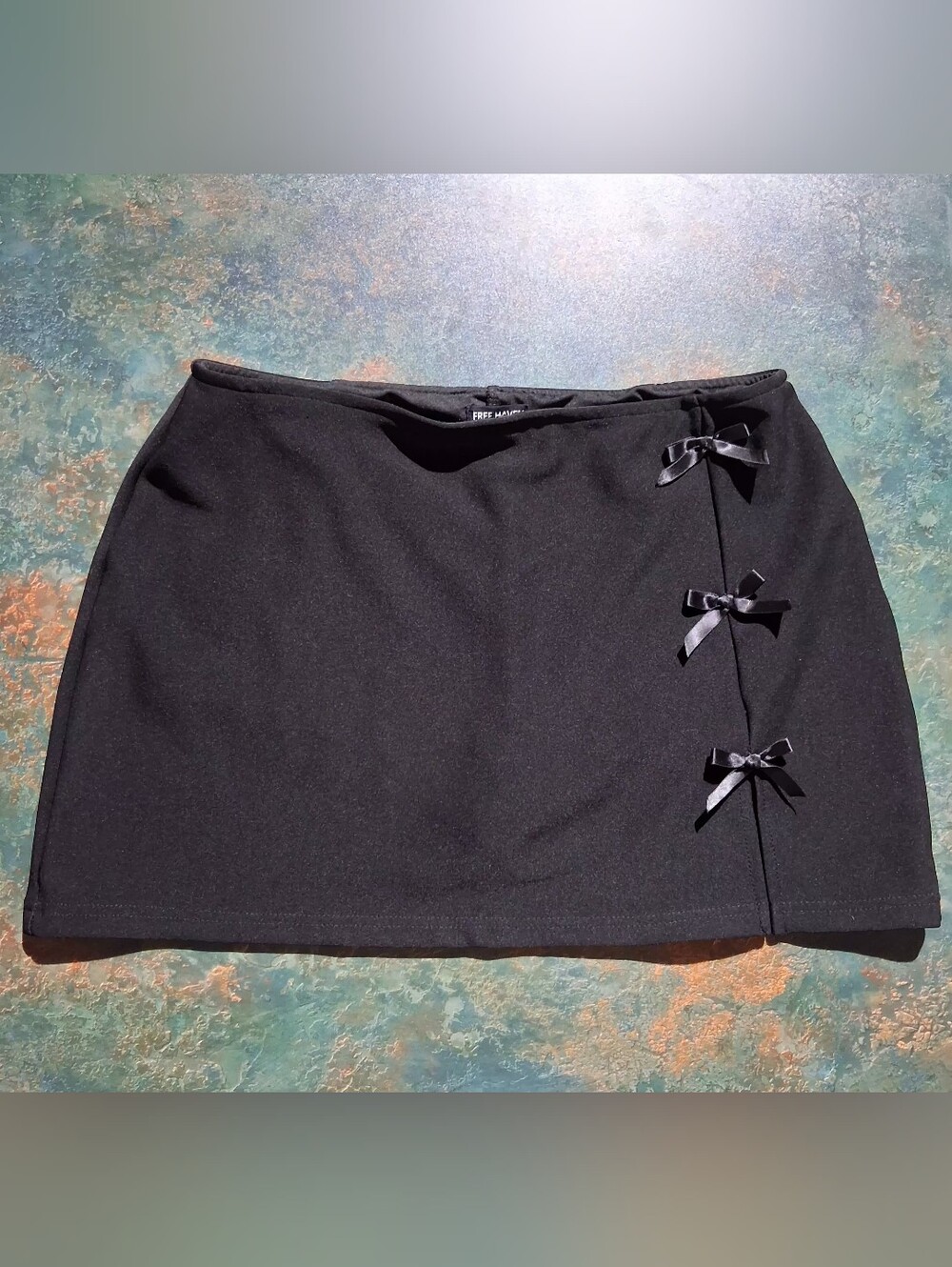 NWOT-Black Mini Skort with Satin Bow Accents